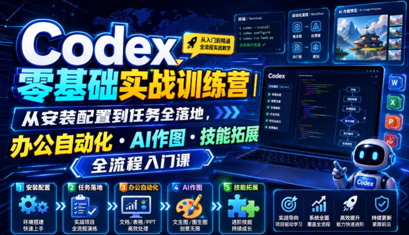 Codex零基础实战训练营｜从安装配置到任务全落地，办公自动化・AI作图・技能拓展全流程入门课-御文网