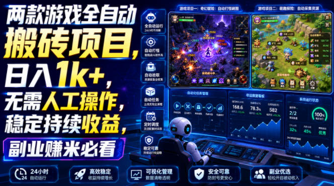 两款游戏全自动搬砖项目，无需人工操作，日入1k+，稳定持续收益，副业赚米必看【揭秘】-御文网