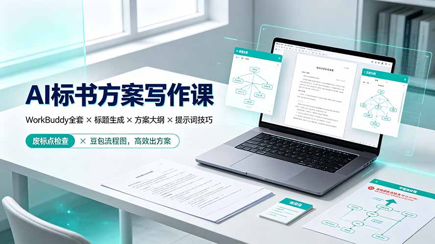AI标书方案写作课:WorkBuddy全套×标题生成×方案大纲×提示词技巧×废标点检查×豆包流程图,高效出方案-御文网