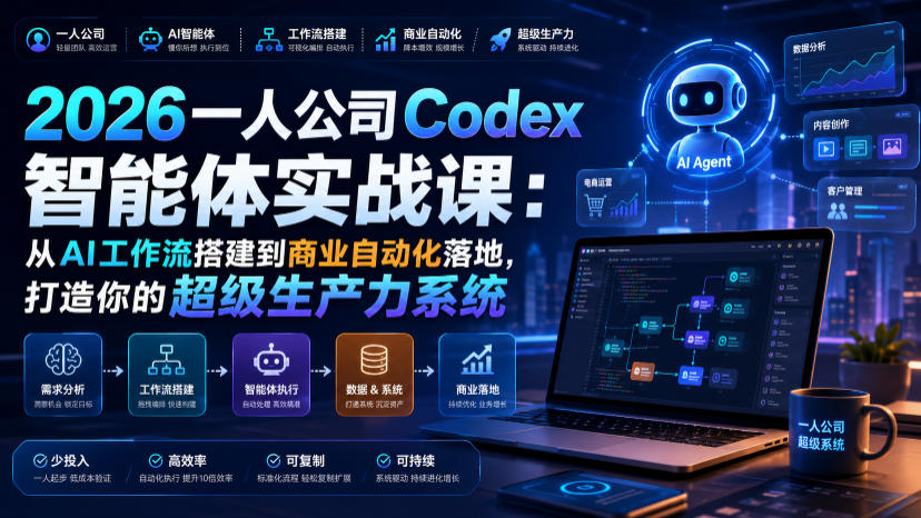 2026一人公司Codex智能体实战课：从AI工作流搭建到商业自动化落地，打造你的超级生产力系统-御文网