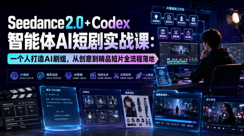 Seedance2.0+Codex智能体AI短剧实战课：一个人打造AI剧组，从创意到精品短片全流程-御文网