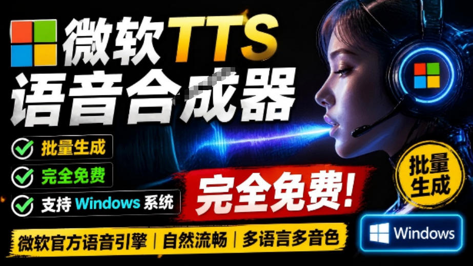微软TTS免费语音配音生成器，完全免费，支持多语音、多音色选择，Windows系统专用TTS语音合成器-御文网