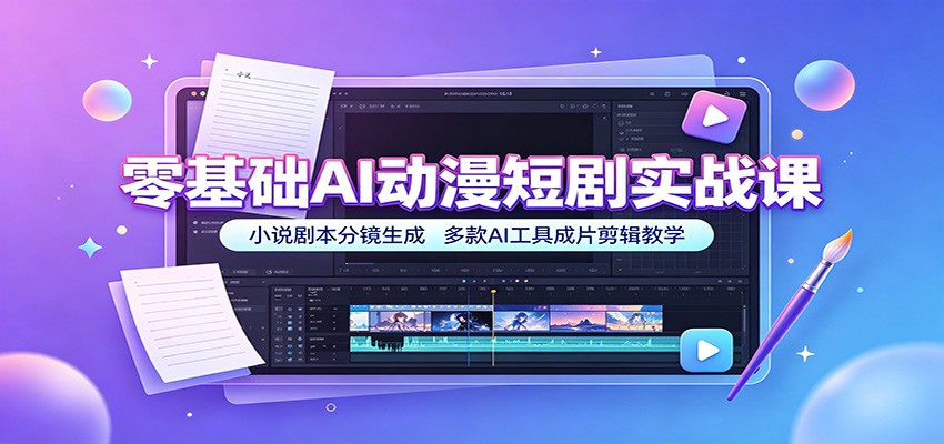 零基础AI动漫短剧实战课：小说剧本分镜生成，多款AI工具成片剪辑教学-御文网