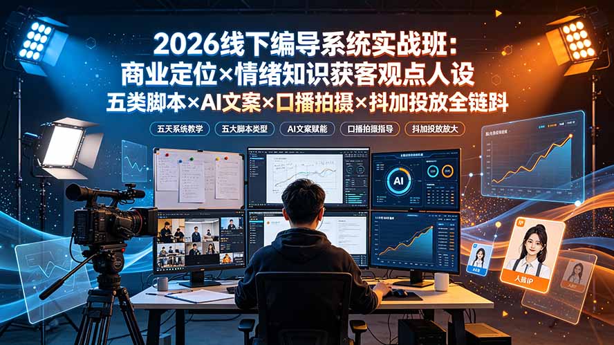 2026线下编导系统实战班：商业定位×情绪知识获客观点人设五类脚本×AI文案×口播拍摄×抖加投放全链路-御文网