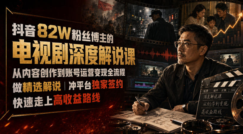 抖音82W粉丝博主的电视剧深度解说课，从内容创作到账号运营变现全流程，做精选解说，冲平台独家签约，快速走上高收益路线-御文网