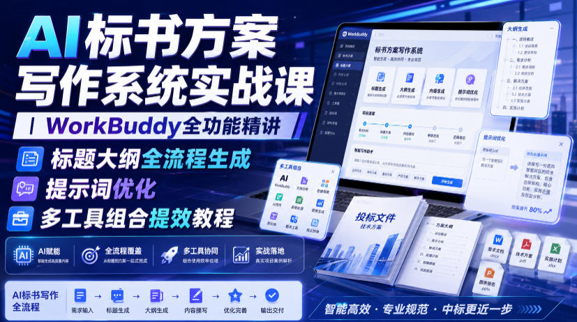AI标书方案写作系统实战课|WorkBuddy全功能精讲・标题大纲全流程生成・提示词优化・多工具组合提效教程-御文网
