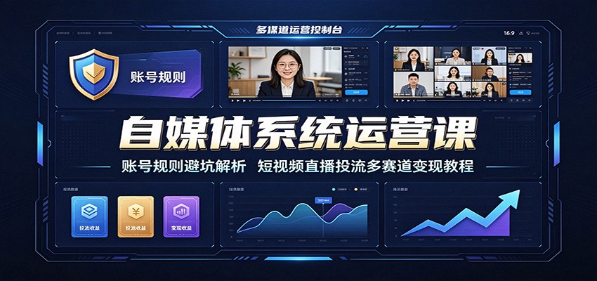 自媒体系统运营课:账号规则避坑解析,短视频直播投流多赛道变现教程-御文网