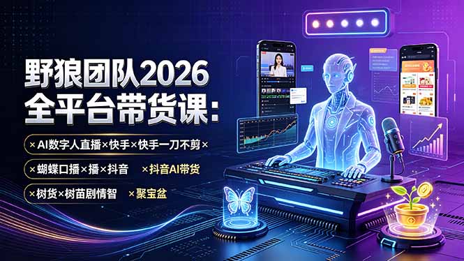 野狼团队2026全平台带货课-7月:AI数字人直播×快手一刀不剪×蝴蝶口播×抖音AI带货×树苗剧情智剪×聚宝盆-御文网