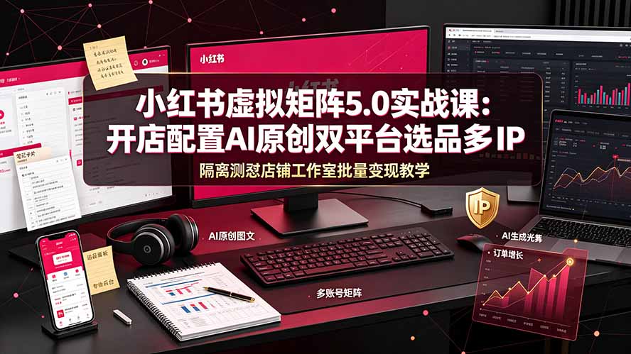 小红书虚拟矩阵5.0实战课：开店配置｜AI原创｜双平台选品｜多IP隔离｜测怼店铺工作室批量变现实操教学-御文网