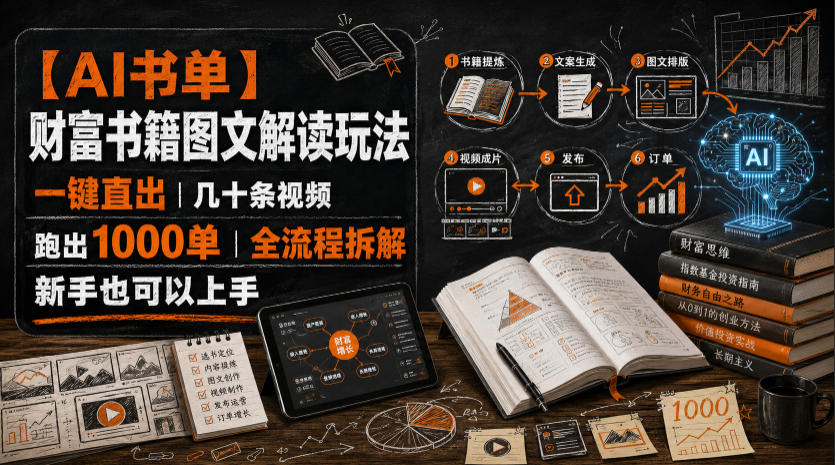 【AI书单】财富书籍图文解读玩法,一键直出,几十条视频,跑出1000单,全流程拆解,新手也可以上手-御文网