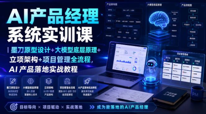 AI产品经理系统实训课|墨刀原型设计+大模型底层原理+立项架构+项目管理全流程,AI产品落地实战教程-御文网