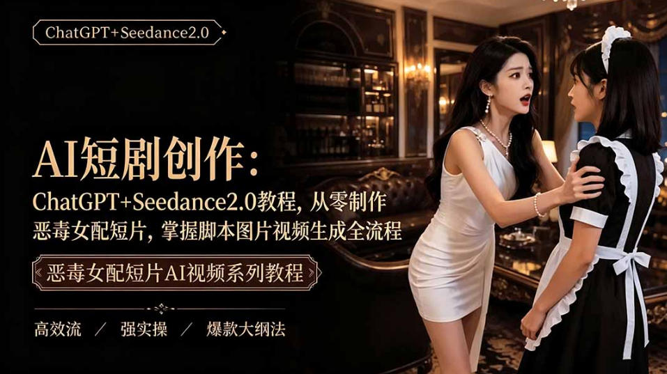AI短剧从零创作实战课｜ChatGPT脚本撰写+Seedance2.0视频生成，恶毒女配短剧全流程教程-御文网