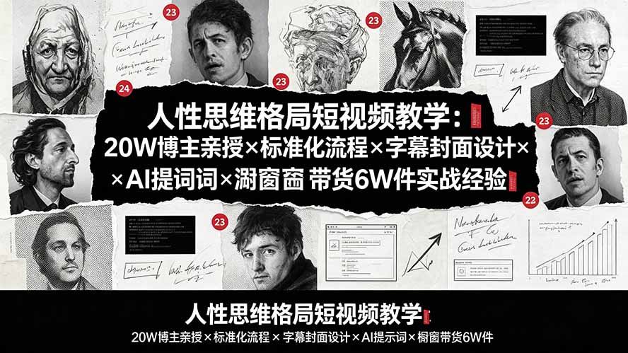 人性思维格局短视频教学:20W博主亲授×标准化流程×字幕封面设计×AI提示词×橱窗带货6W件实战经验-御文网