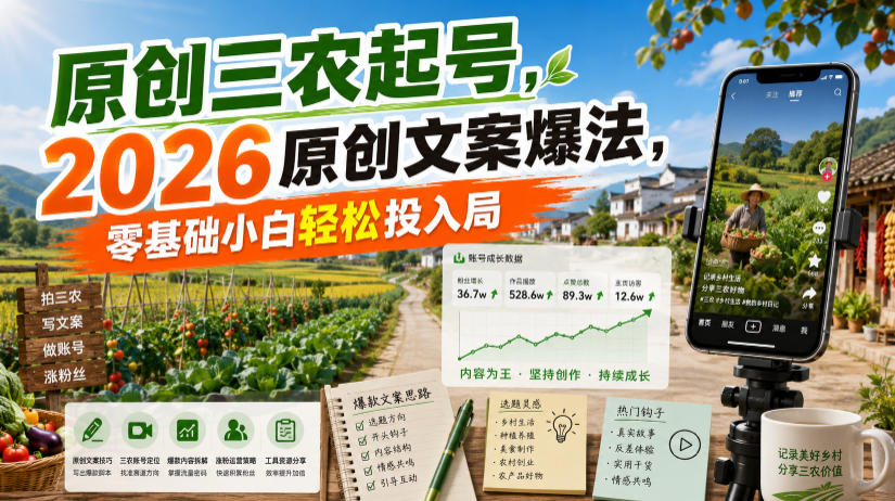 原创三农起号，2026原创文案爆法，零基础小白轻松投入局-御文网