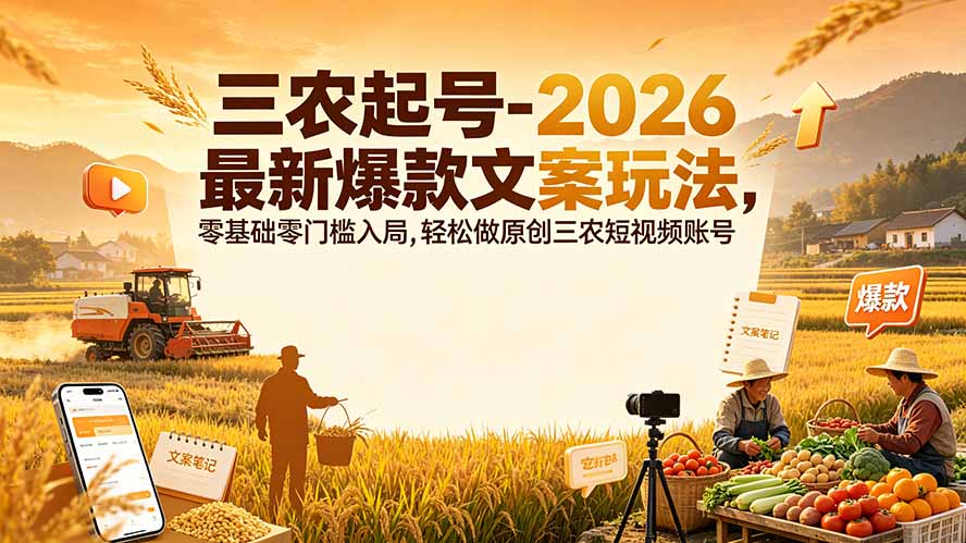 三农起号-2026 最新爆款文案玩法,零基础零门槛入局,轻松做原创三农短视频账号-御文网