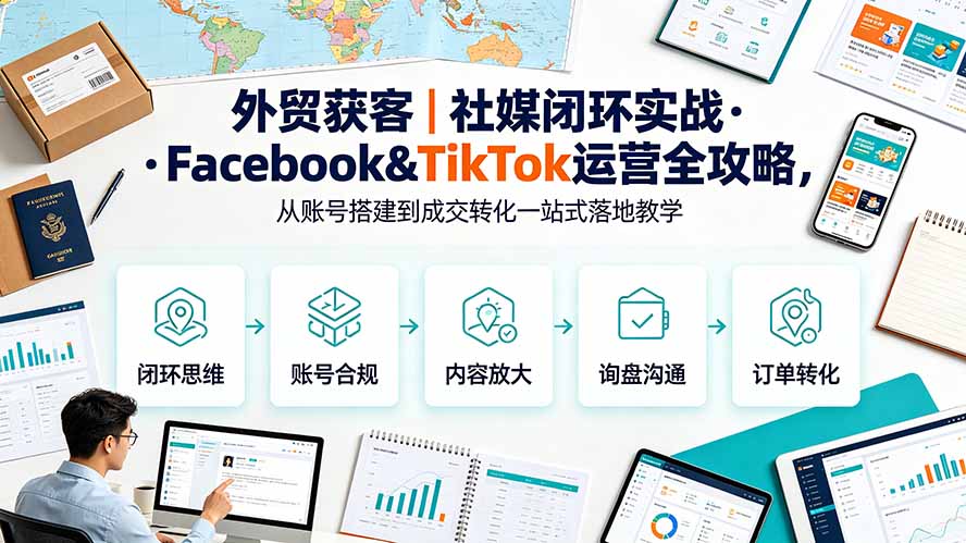 外贸获客|社媒闭环实战·Facebook&TikTok运营全攻略,从账号搭建到成交转化一站式落地教学-御文网