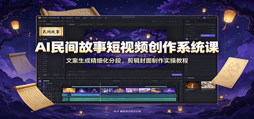 AI民间故事短视频创作系统课：文案生成精细化分段，剪辑封面制作实操教程-御文网
