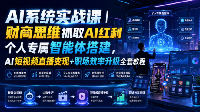 AI系统实战课|财商思维抓取AI红利|个人专属智能体搭建,AI短视频直播变现+职场效率升级全套教程-御文网