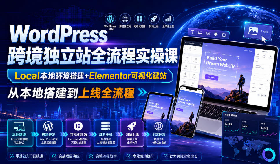 WordPress跨境独立站全流程实操课｜Local本地环境搭建+Elementor可视化建站，从本地搭建到上线全流程-御文网