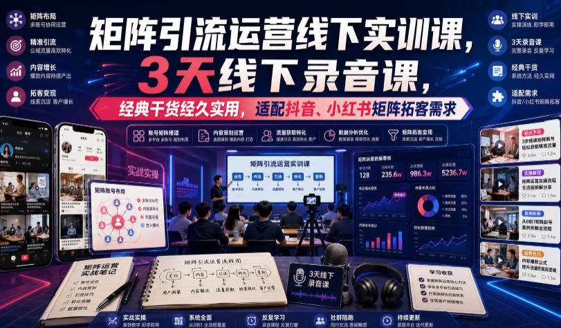 嗨推矩阵引流运营线下实训课,3天线下录音课,经典干货经久实用,适配抖音、小红书矩阵拓客需求-御文网