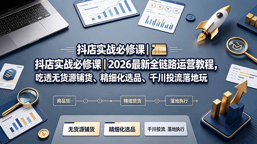 抖店实战必修课｜2026最新全链路运营教程，吃透无货源铺货、精细化选品、千川投流落地玩法-御文网