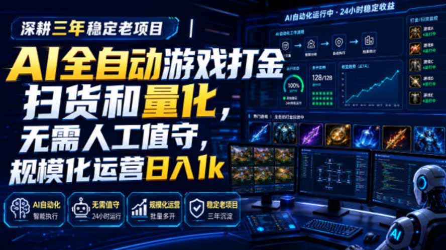 AI全自动游戏打金扫货和量化，规模化运营日入1k，深耕三年稳定老项目！-御文网