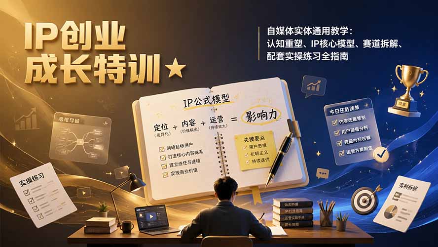IP创业成长特训★自媒体实体通用教学:认知重塑、IP核心模型、赛道拆解、配套实操练习全指南-御文网