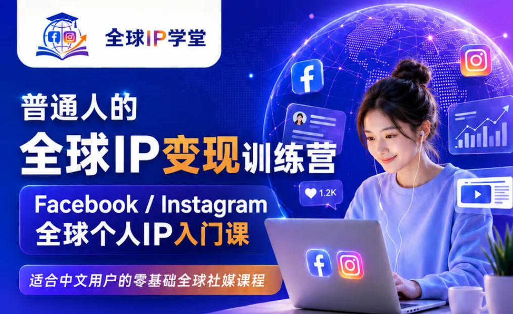 普通人的全球IP变现训练营，Facebook/Instagram全球个人IP入门课，零基础全球社媒课程-御文网