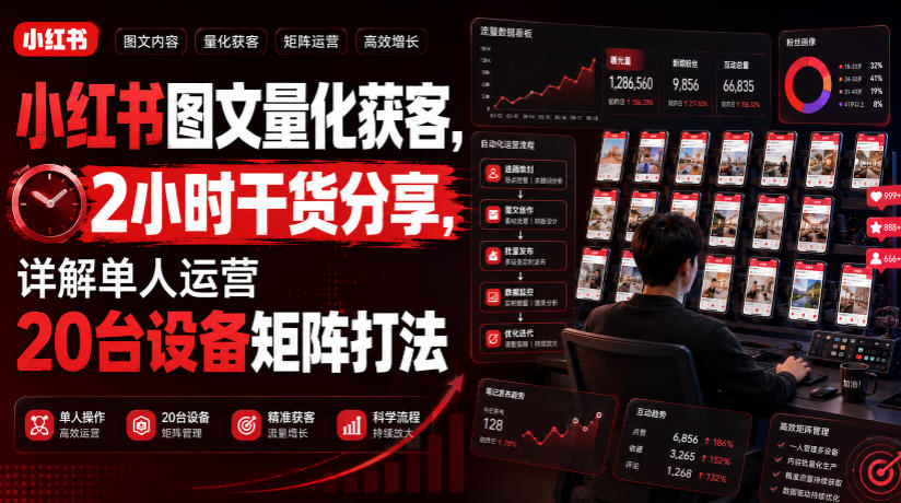 小红书图文量化获客，2小时干货分享，详解单人运营20台设备矩阵打法-御文网