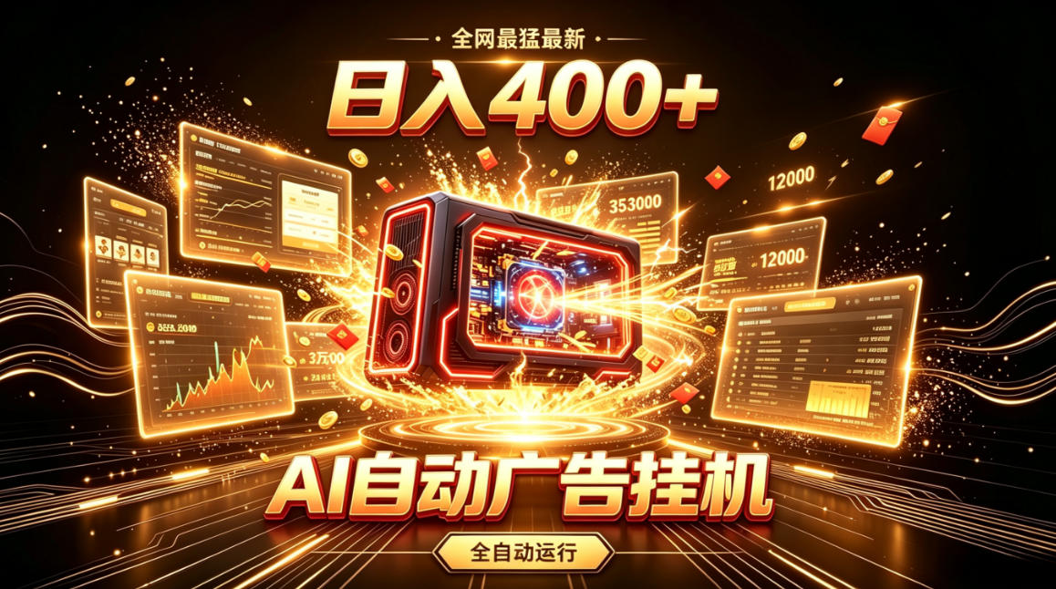 全网最猛最新的AI自动广告挂G，狠收益日入400+，真正做到躺賺式变现【揭秘】-御文网