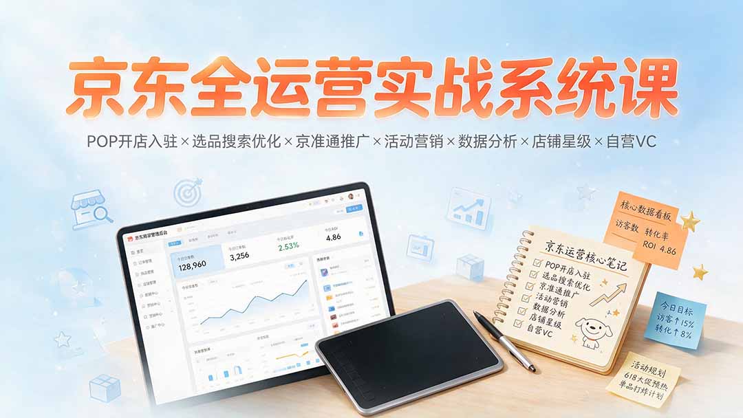 京东全运营实战系统课：POP开店入驻×选品搜索优化×京准通推广×活动营销×数据分析×店铺星级×自营VC-御文网