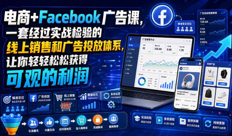 电商+Facebook广告课，一套经过实战检验的线上销售和广告投放体系，让你轻轻松松获得可观的利润【原创双语字幕】-御文网
