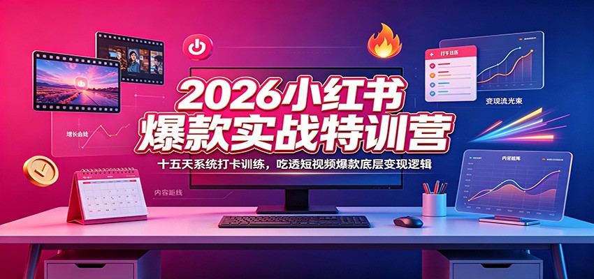 2026小红书爆款实战特训营：十五天系统打卡训练，吃透短视频爆款底层变现逻辑-御文网