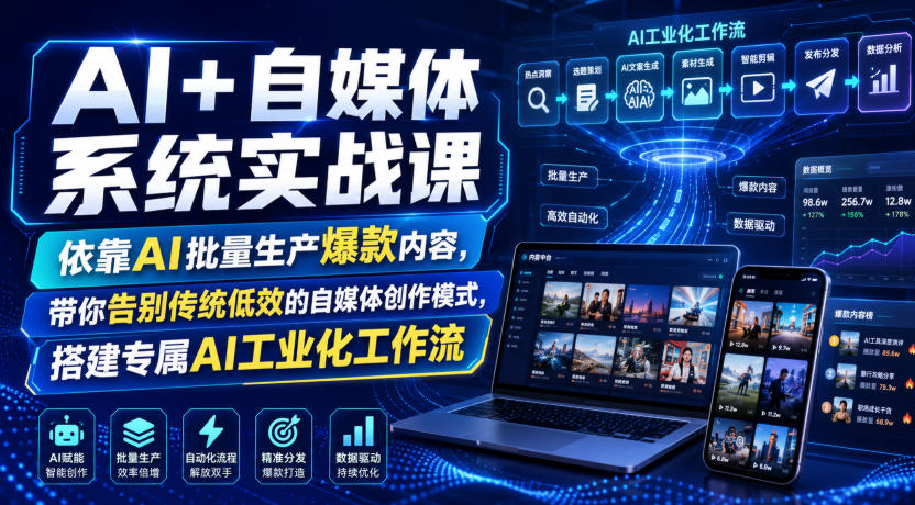 AI+自媒体系统实战课，依靠AI批量生产爆款内容，带你告别传统低效的自媒体创作模式，搭建专属AI工业化工作流-御文网