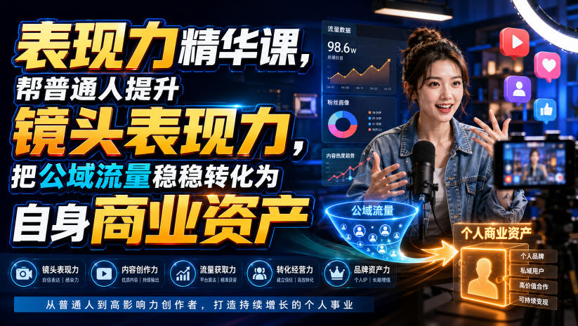 表现力精华课，帮普通人提升镜头表现力，把公域流量稳稳转化为自身商业资产-御文网