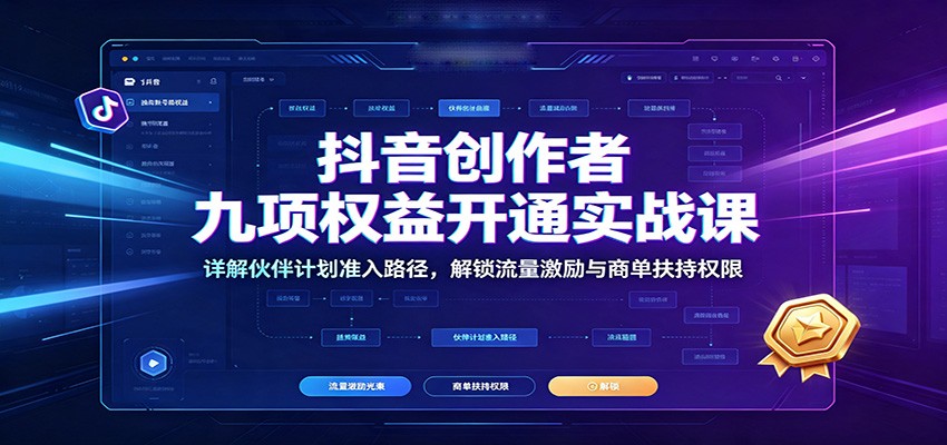 抖音创作者九项权益开通实战课：详解伙伴计划准入路径，解锁流量激励与商单扶持权限-御文网