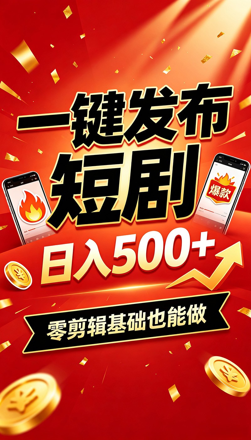 快手短剧一键发布，不用剪辑操作简单，副业日入500+。空闲时间轻松赚收益-御文网