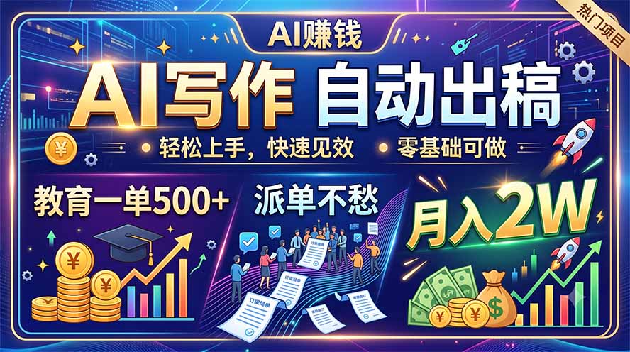 AI写作自动出稿,教育一单500+,派单不愁,月入2W-御文网