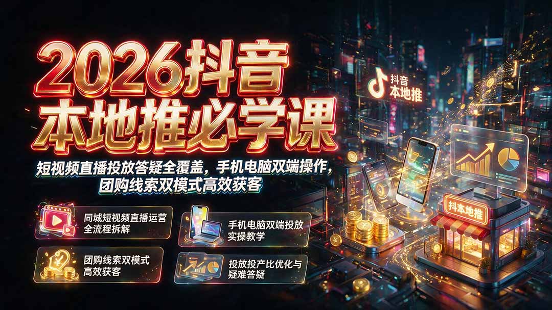 2026抖音本地推必学课｜短视频直播投放答疑全覆盖，手机电脑双端操作，团购线索双模式高效获客-御文网