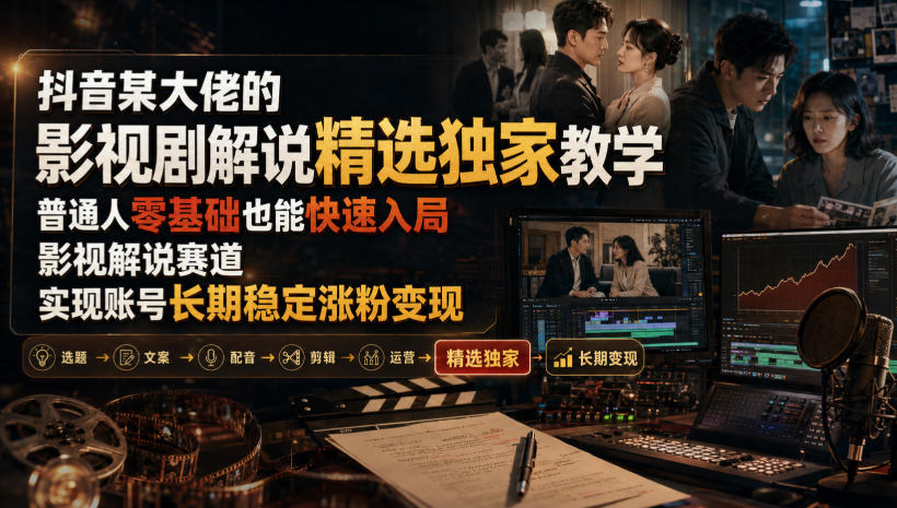 抖音某大佬的影视剧解说精选独家教学,普通人零基础也能快速入局影视解说赛道,实现账号长期稳定变现-御文网