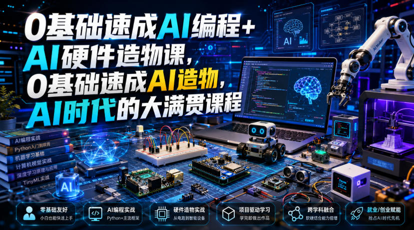 0基础速成AI编程+AI硬件造物课，0基础速成AI造物，AI时代的大满贯课程-御文网