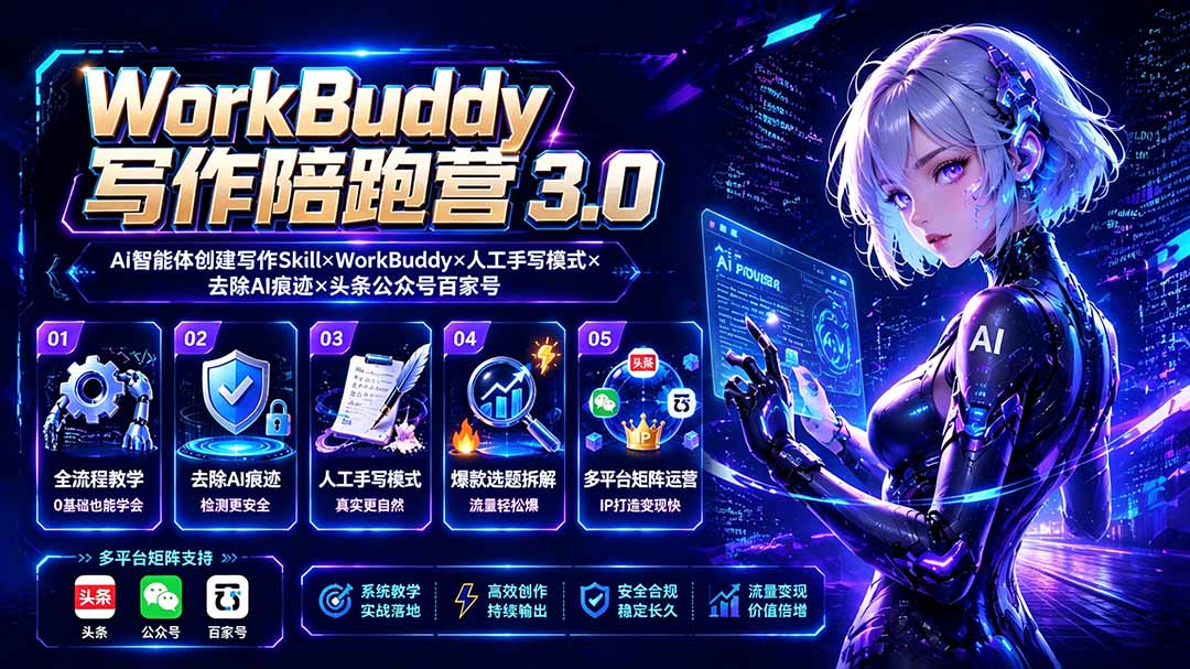 WorkBuddy写作陪跑营3.0-更新：Ai智能体创建写作Skill×WorkBuddy×人工手写模式×去除AI痕迹×头条公众号百家号-御文网