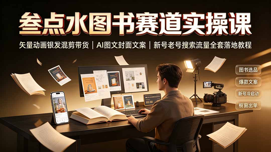 叁点水图书赛道实操课|矢量动画银发混剪带货,AI图文封面文案,新号老号搜索流量全套落地教程-御文网