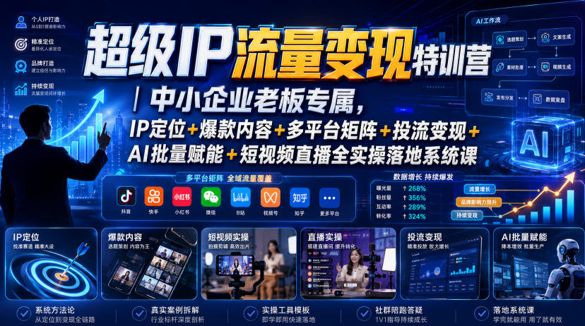 超级IP流量变现特训营|中小企业老板专属,IP定位+爆款内容+多平台矩阵+投流变现+AI批量赋能+短视频直播全实操落地系统课-御文网