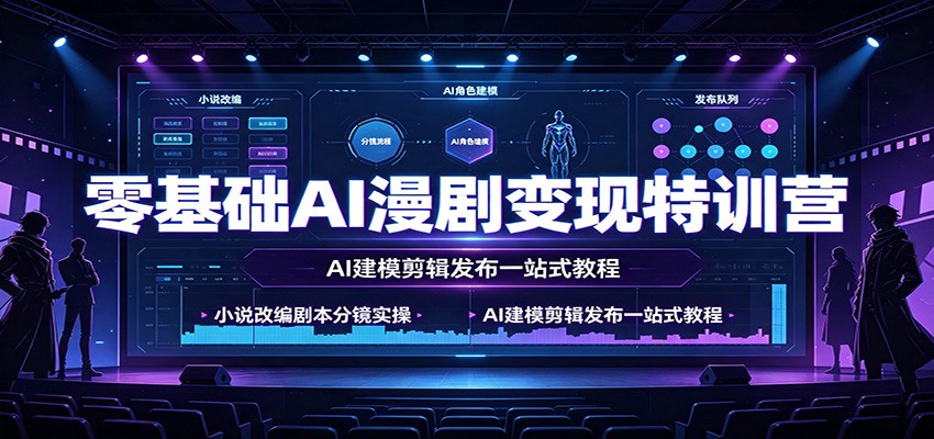 零基础AI漫剧变现特训营：小说改编剧本分镜实操，AI建模剪辑发布一站式教程-御文网