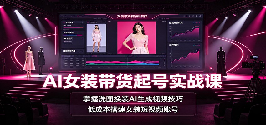 AI女装带货起号实战课:掌握洗图换装AI生成视频技巧,低成本搭建女装短视频账号-御文网