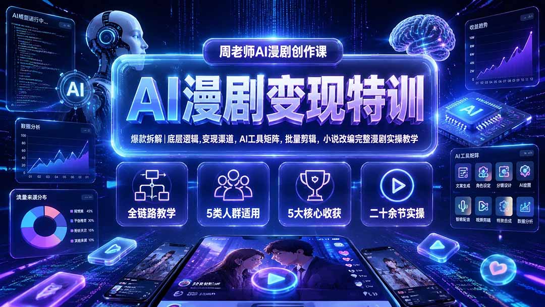 AI漫剧变现特训★爆款拆解｜底层逻辑，变现渠道，AI工具矩阵，批量剪辑，小说改编完整漫剧实操教学-御文网