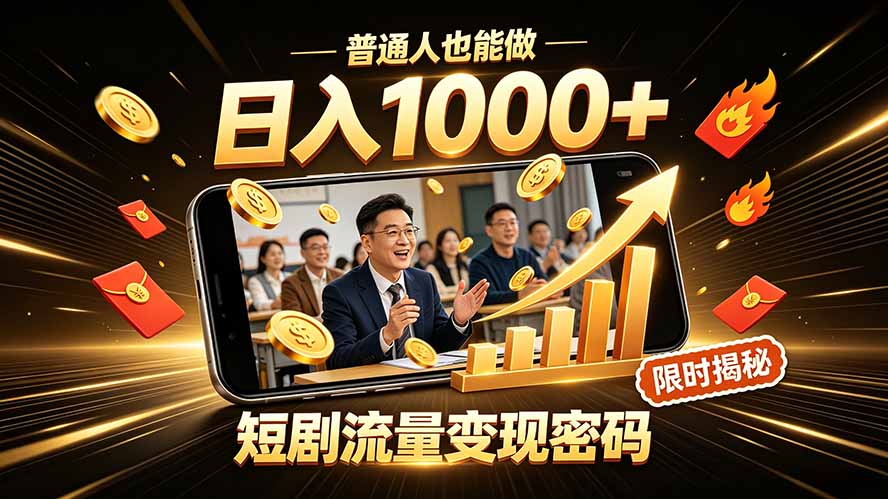 一部手机做短剧分发，不用真人出镜、不用拍摄剧本，快手流量变现日赚千元-御文网