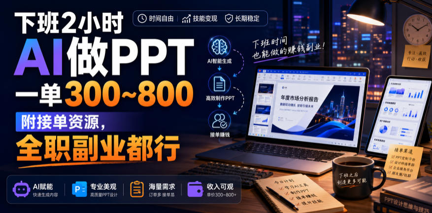 下班2小时AI做PPT，一单300~800，附接单资源，全职副业都行【揭秘】-御文网