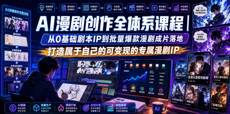 AI漫剧创作全体系课程｜从0基础剧本IP到批量爆款漫剧成片落地，打造属于自己的可变现的专属漫剧IP-御文网